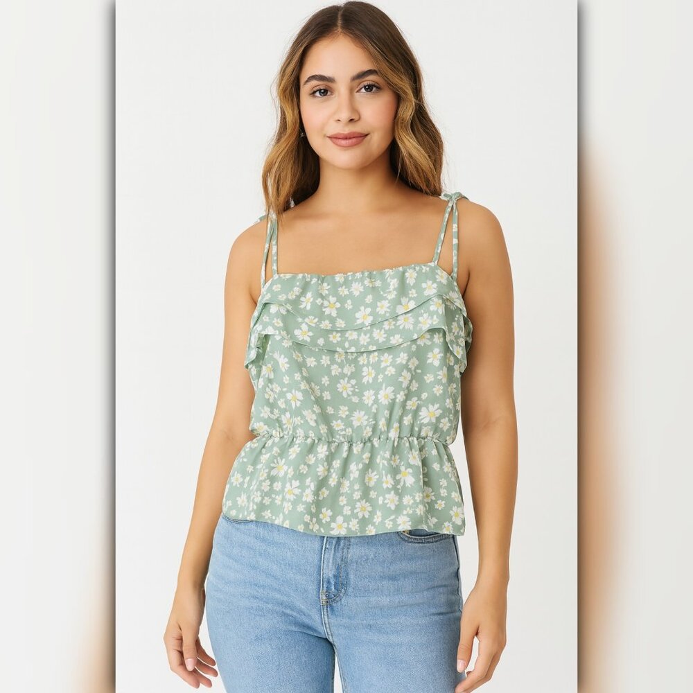 A479-B • Mint Floral Ruffle Peplum Top